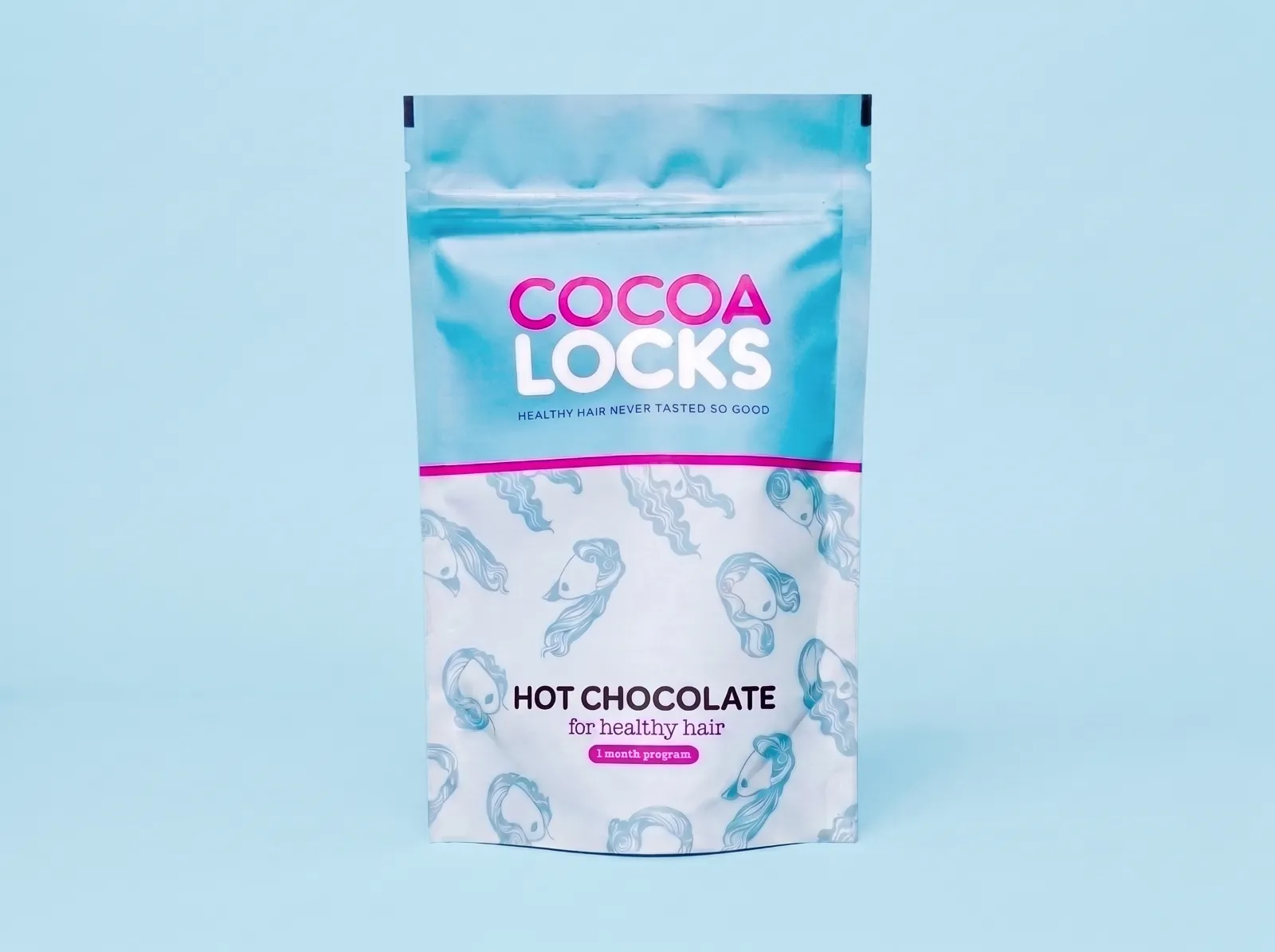 Cocoa Locks Hot Chocolate pouch in Malibu blue
